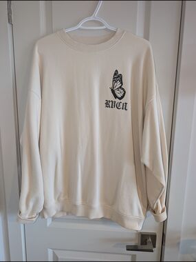 NWOT RVCA Cream Oversized Sweatshirt with Black Butterfly Logo